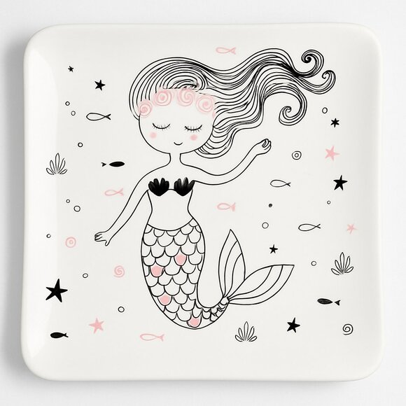 Mermaid Ceramic Small Plate; Mermaid Jewelry Tray; Cute Key Dish; Home Decor Gif - Picture 1 of 3